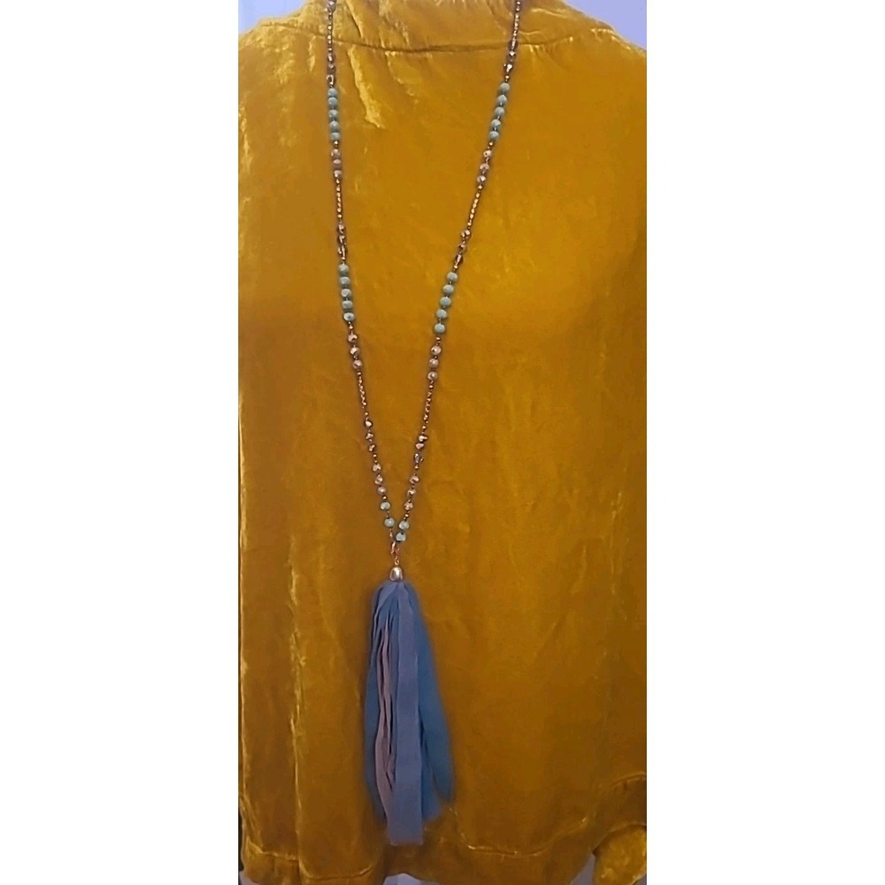 Versona  Aqua/brown/taupe Beads‎ W Fringe Tassel Aqua And Brown 36"